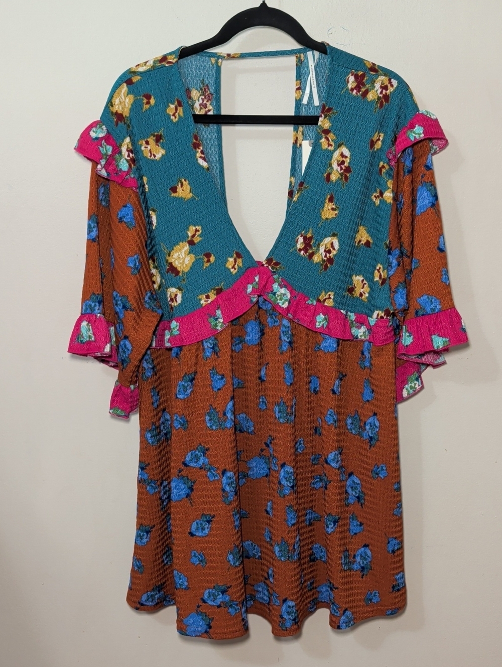 Anthropologie Ruffled Floral Mini Dress Deep V-neck Babydoll NEW Women's Size S